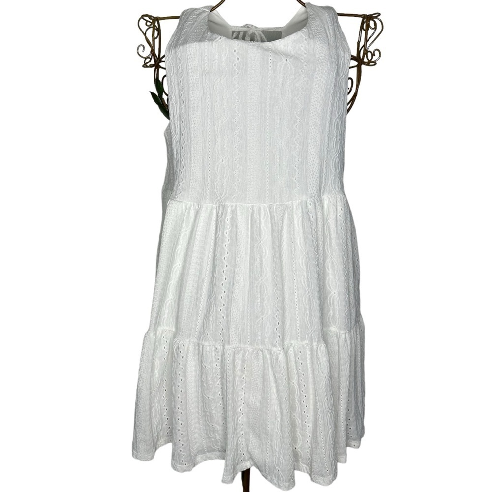 Rewind Boho Cottage Core Embroidered Tiered Mini Dress - Women’s Size L - White
